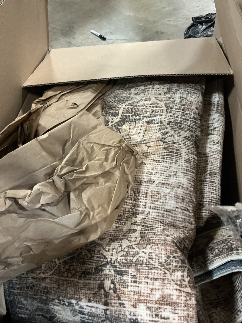 Condition photo showing Good Condition for hellotree washable rugs 9x12 area rug for living room, vintage boho brown rug non slip carpet retro accent indoor mat print distressed low pile throw large rug for office dining room bedside-brown brown 9' x 12' (rectangular)