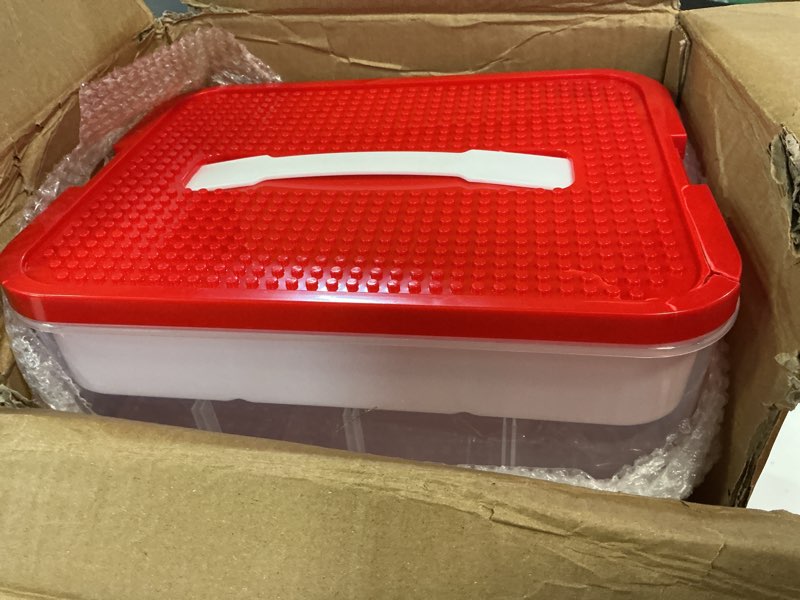 Condition photo showing As Is for toys organizer storage case for lego box kids toy stackable building blocks with lids bins adjustable lego storage containers plastic toy box 3 layer (red) red 3 layers