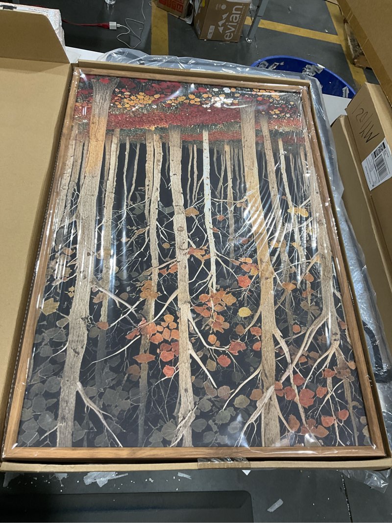 Condition photo showing New/Like New for Large Abstract Burnt Orange Framed Canvas Wall Art,Neutral Blue and Black Wall Decor,Modern Brush Stroke Artwork,Minimalist Watercolor Art Print for Living Room,Bedroom,Office- 16"x24"x3 Abstract Landscape Wall Art 16"L x 24"W