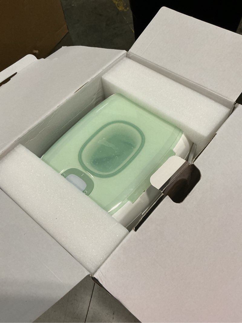 Condition photo showing Good Condition for momcozy new baby wipe warmer, 100pcs larger capacity wipe dispenser, 10-min fast heating with 4 temperature modes, innovative spring design, silicone & top seals,quick even heating, 3-level nightlight green large