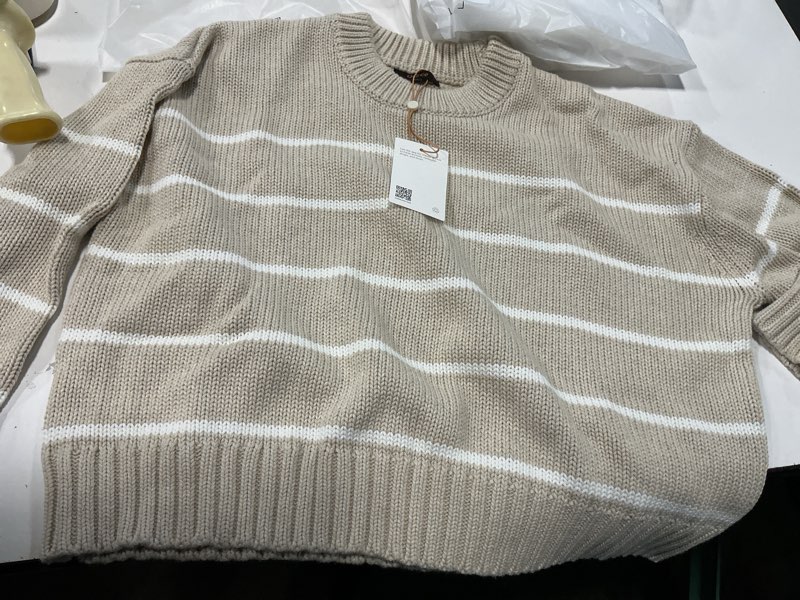 Condition photo showing Good Condition for organic cotton striped crew sweater speckled beige/ivory xs