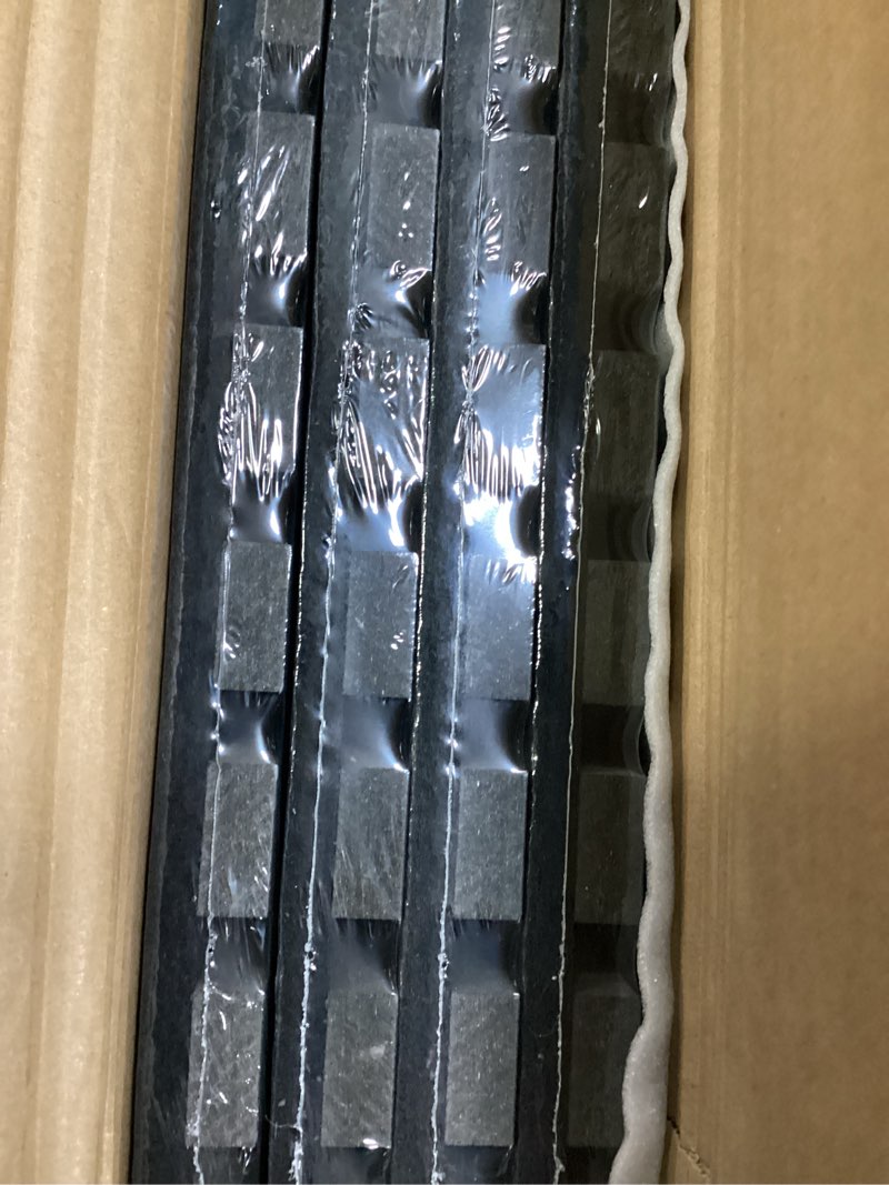 Condition photo showing New/Like New for 4 pieces wood slat acoustic panels, 23.6 inch ×23.6 inch sound absorbing panel, fluted stylish wood slat acoustic panels for wall and ceiling - walnut.jk 4 pcs - 23.6 inch × 23.6 inch walnut jk