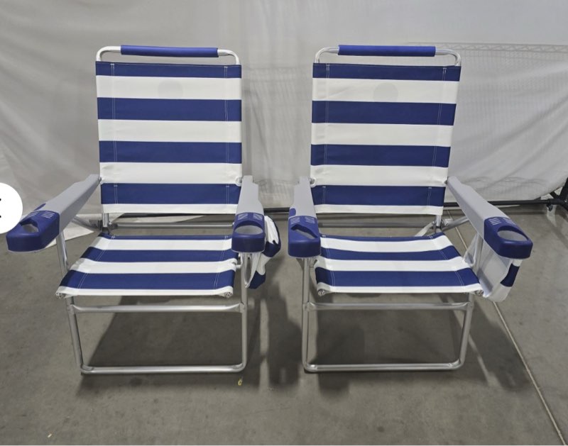 rio beach 2-pack 17\" extended height 4-position folding beach chair - blue white