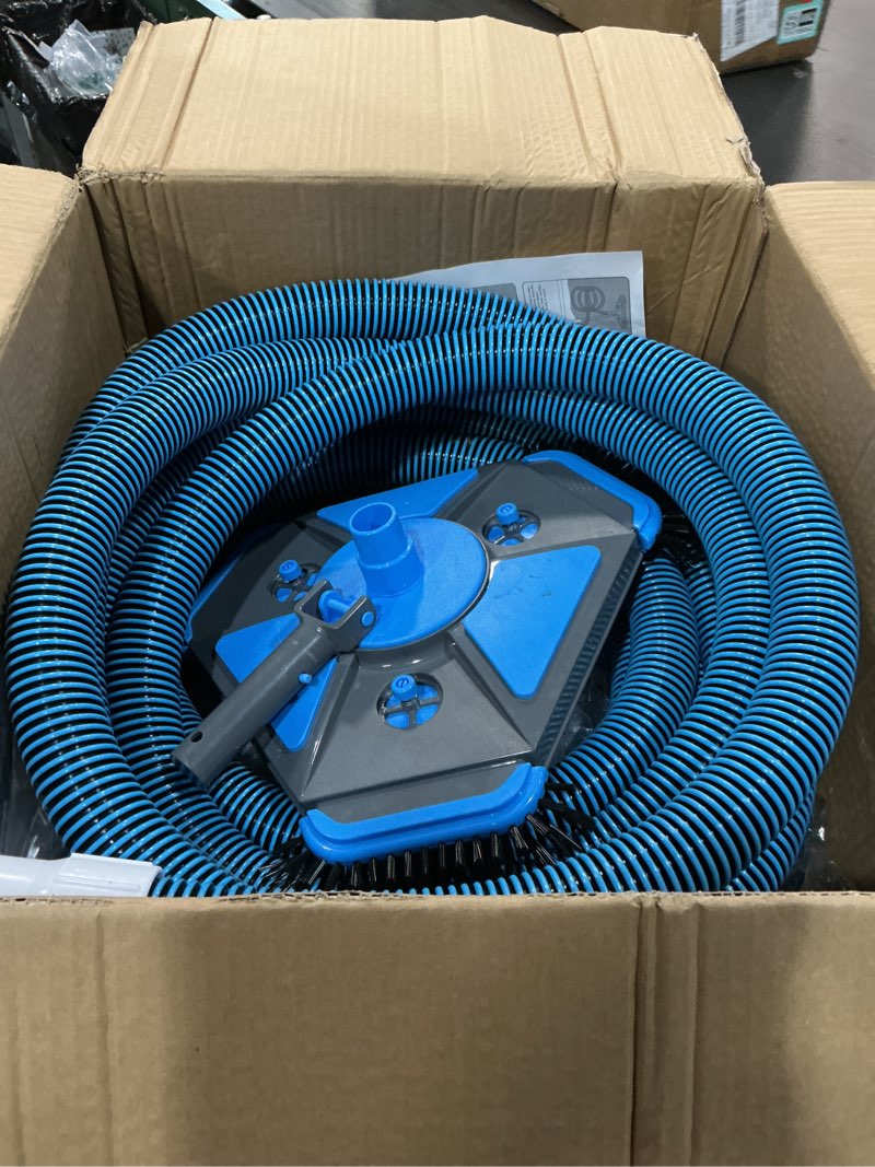 Condition photo showing Good Condition for uirway upgrade pool vacuum head with side brush & 360° swivel cuff, heavy duty manual kink-resistant 1-1/2" x 30 ft vacuum hoses, weighted triangular shape for inground & above ground pool(no pole) 30ft hoses blue