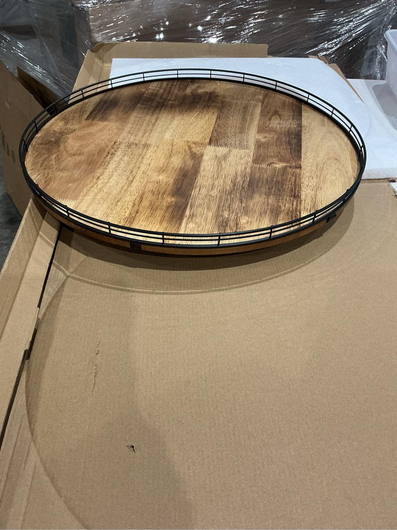 Condition photo showing Good Condition for acacia wood 24" lazy susan turntable organizer for table top, farmhouse extra large round lazy susan for serving kitchen countertop cabinet for charcuterie centerpiece, bathroom vanity tray decor