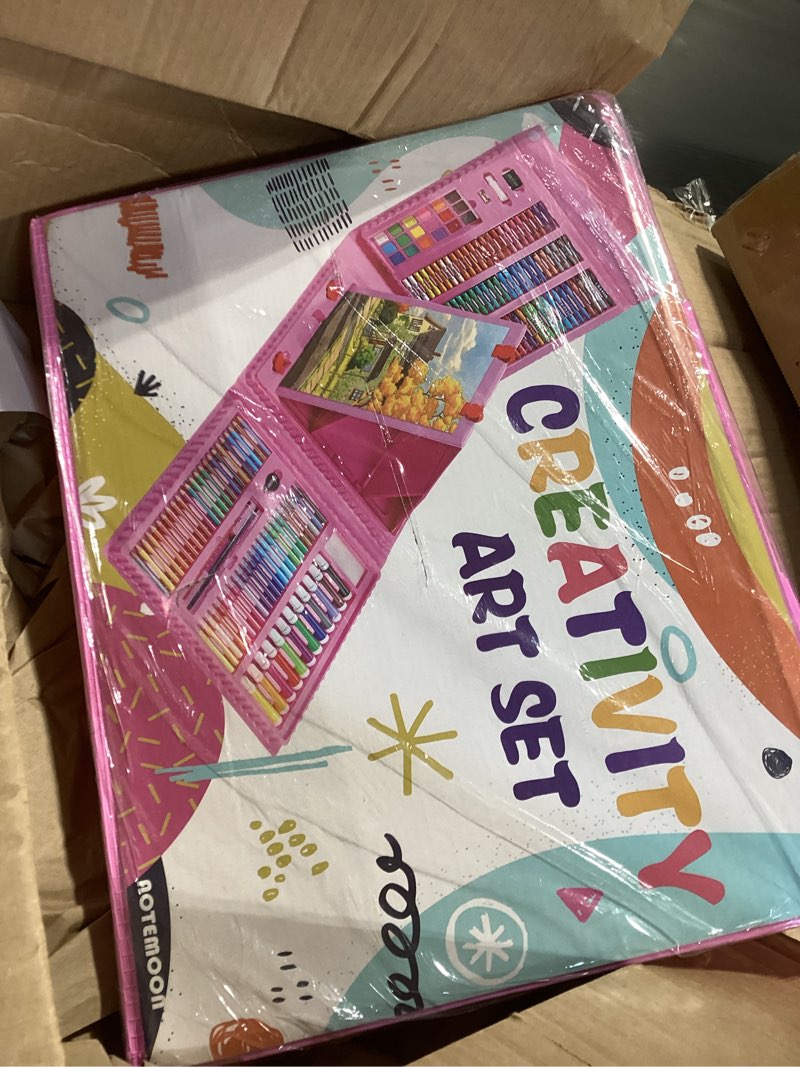 Condition photo showing New/Like New for All in One Art Supplies, Art Kit Includes Easel, Origami Paper, Colored Pencils, Crayons, Drawing Book, Coloring Book, Watercolor Pens, Markers and Oil Pastels, Gifts for Girls Boys Teens, Pink