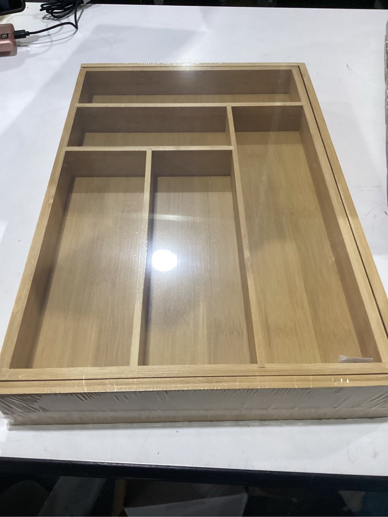 Condition photo showing New/Like New for silverware organizer large, magnetic connected expandable 13 slots silverware drawer organizer from 21 to 37.4 inches, adjustable flatware and cutlery holder, bamboo utensil tray for kitchen natural 13 slots natural