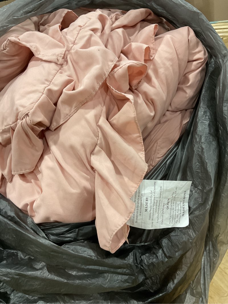 Condition photo showing As Is for andency blush ruffle duvet cover queen(90x90inch), 3 pieces pink soft washed polyester vintage shabby chic farmhouse ruffled duvet cover set with zipper closure & corner ties 11-solid-blush queen(90*90 in)
