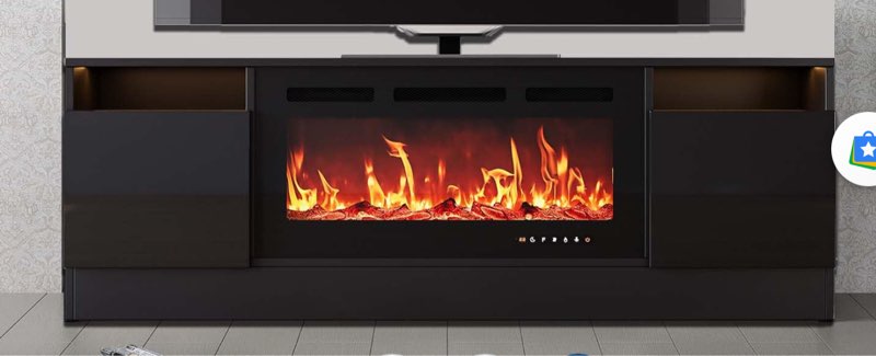 Garvee Modern Entertainment Center with Storage Cabinet Up to 75"TV, Modern TV Stand for Living Room, Black (Not Include Fireplace) 