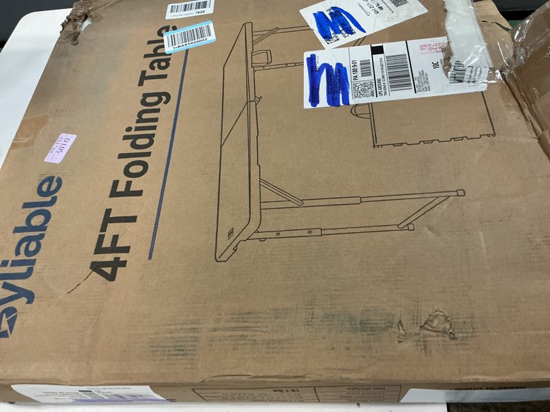 Condition photo showing Good Condition for folding table 4 foot portable heavy duty plastic fold-in-half utility table small indoor outdoor adjustable height folding with carrying handle, camping and party,white | portable, heavy duty, fold-in-half, indoor outdoor, adjustable height, folding