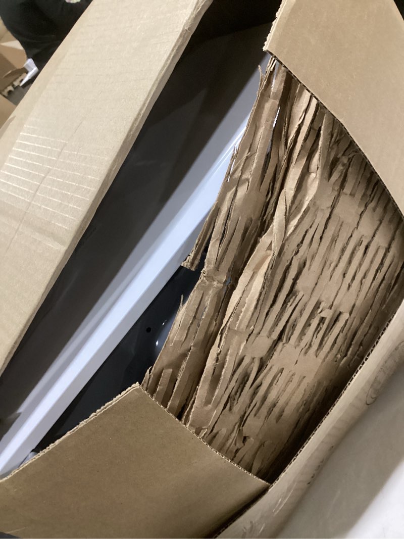 Condition photo showing As Is for Farberware 0.9 Cu. Ft. Countertop Microwave Oven – 900 Watts Power, Auto Cook Settings, Defrost, Easy Clean and Child Safety Lock - White 0.9 Cu. Ft White