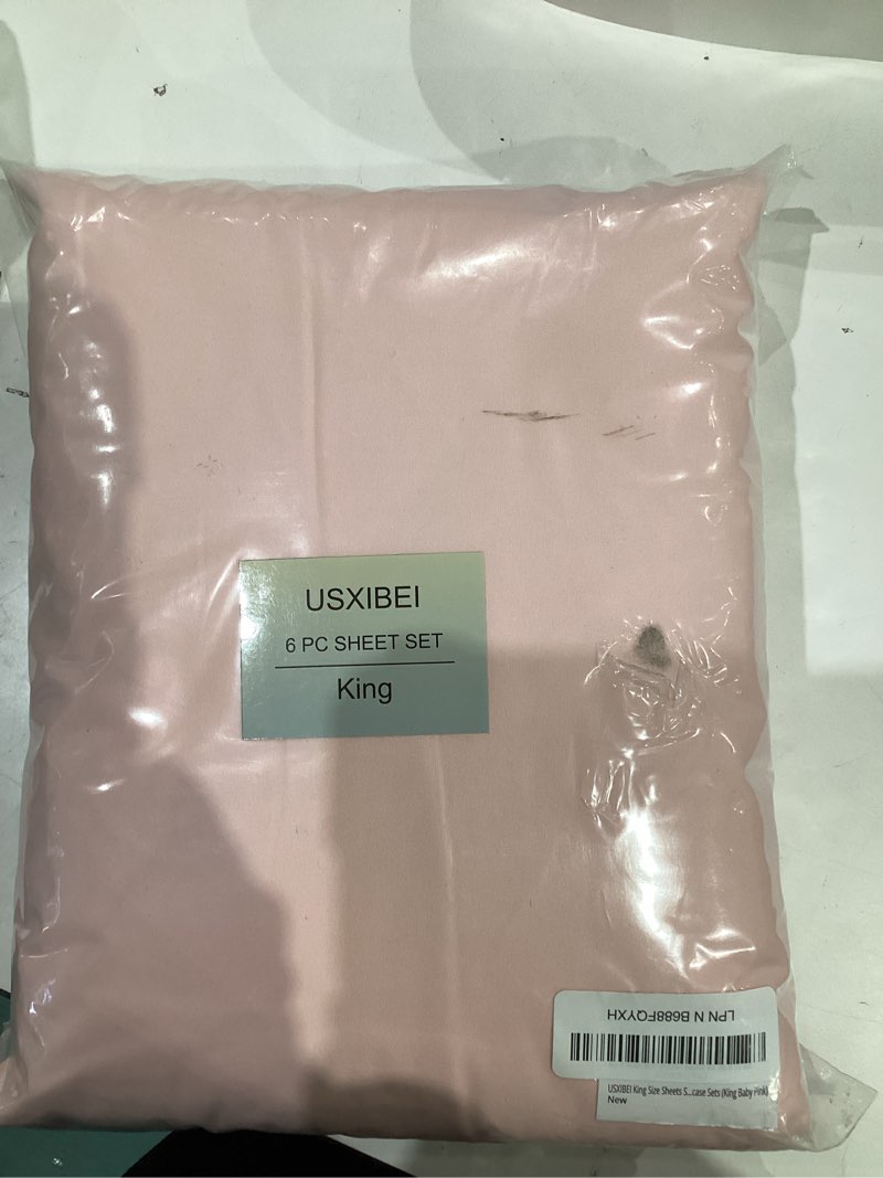 Condition photo showing Good Condition for King Size Sheets Set - 6 Piece Luxuriously Soft & Cooling Sheets King Size - Ultra Soft 16" Deep Pocket King Sheet Set - Fitted Sheet & Pillowcase Sets (King Baby Pink) Baby Pink King