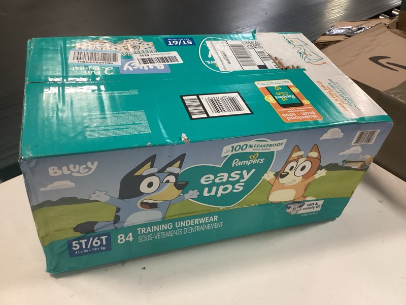 Condition photo showing New/Like New for pampers training pants - easy ups boys & girls bluey - size 5t-6t, 84 count, children's potty underwear (packaging may vary) 5t-6t 84