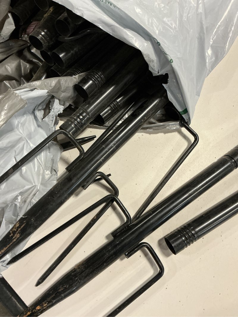 Condition photo showing As Is for 10 ft. string light poles, shepherd's hook fence brackets hanging lights for metal stand deck patio backyard (4-pack)
