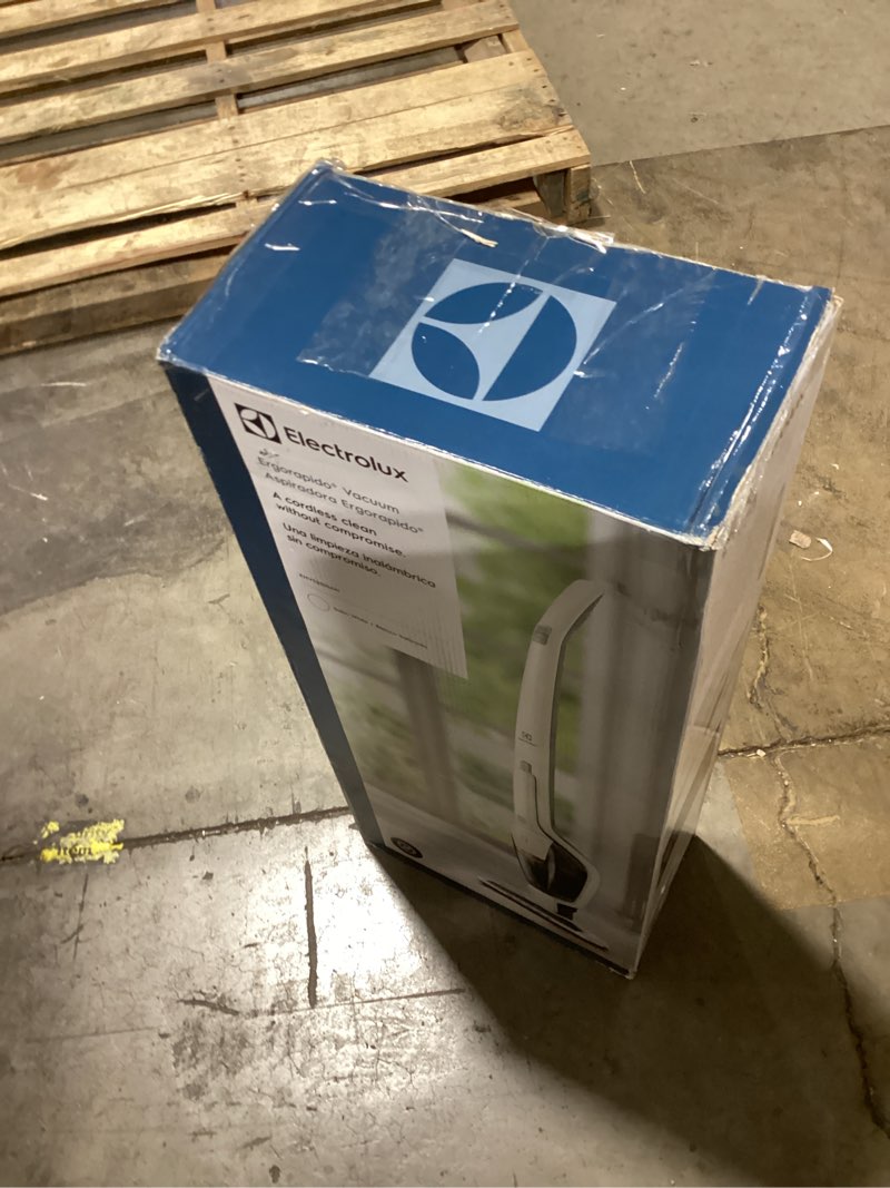Condition photo showing As Is for electrolux ergorapido cordless 2-in-1 vacuum cleaner with high suction power and 180° easysteer mobility, 48-minute run time, 2 power modes, satin white