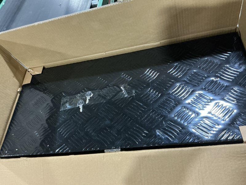 Condition photo showing Good Condition for 30 Inch Tool Box Underbody Flatbox Truck Car Outdoor Trailer Pickup,RV Storage Organizer,Underbed Tools Chest Box w/Side Handle and Lock Keys,Black Aluminum 5 Bar Tread(30''X13''X10'') 30"X13"X10"/Aluminum/Side Handle Black