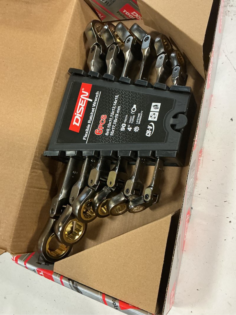 Condition photo showing Good Condition for disen 6pcs 90 teeth ratcheting wrench set double box end flex head with gray nickel coated ratchet wrench set with organizer, 12 point 4° swing arc, cr-v steel, for home daily use, gift for man 90 teeth standard length