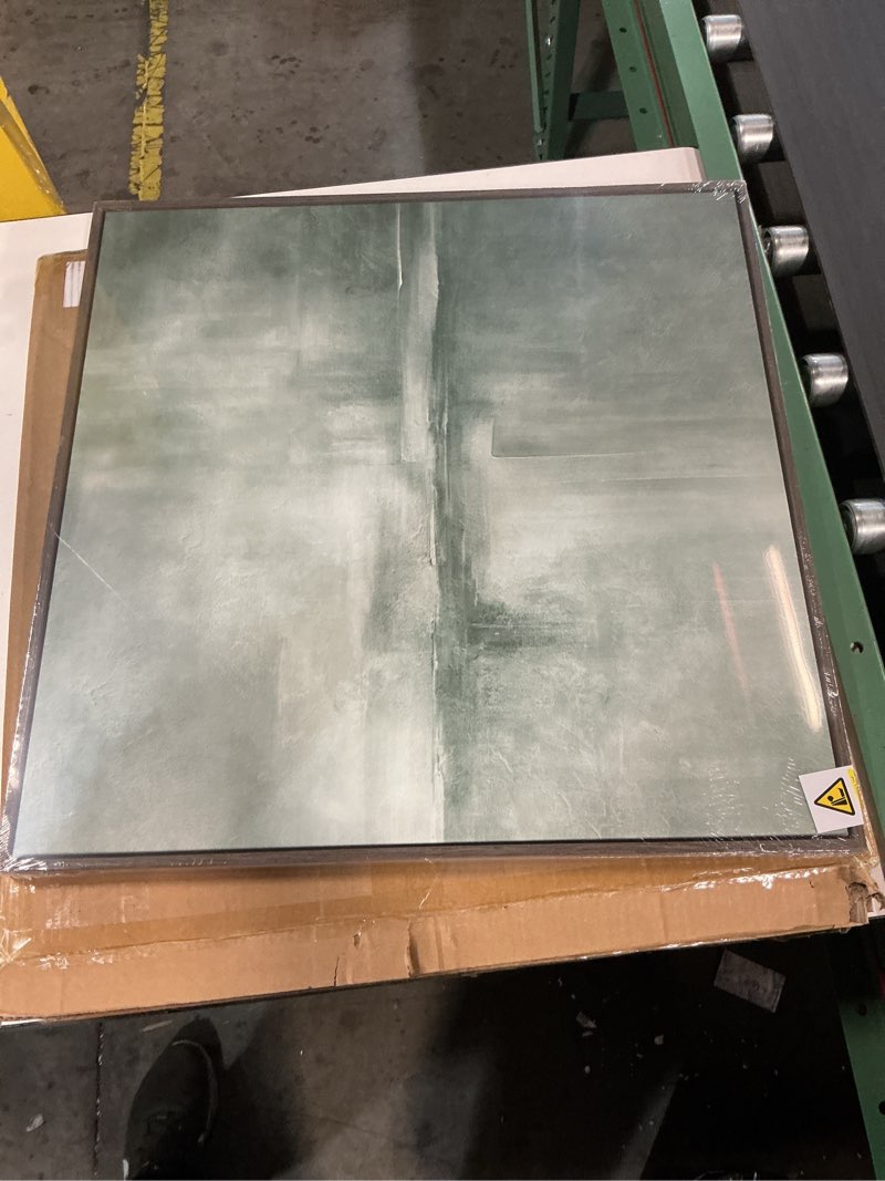 Condition photo showing New/Like New for framed sage green abstract wall art, modern canvas prints artwork for walls, square minimalist green abstract pictures for living room, hallway, dining room, bedroom, home office wall decor 24x24 in 24"l x 24"w sage green