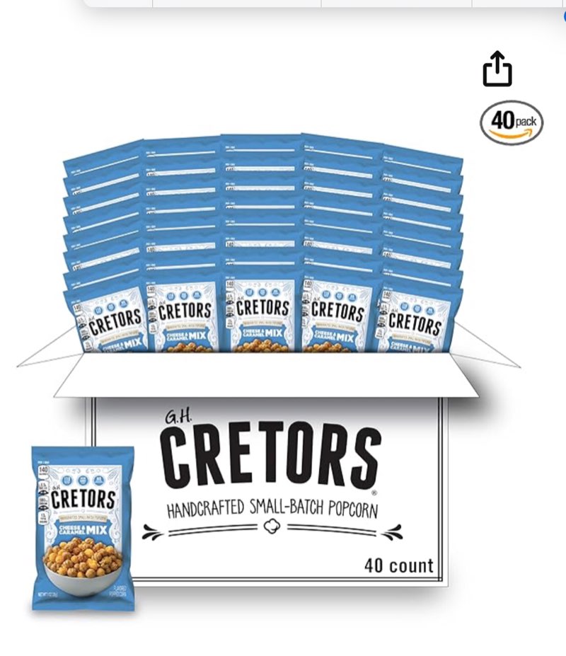 G.H. Cretors Cheese & Caramel Popcorn Mix (1 oz Bags – 40 Pack) Handcrafted Small Batch Popcorn, Gluten Free, Kosher, No Artificial Preservatives, Convenient Individual Bags