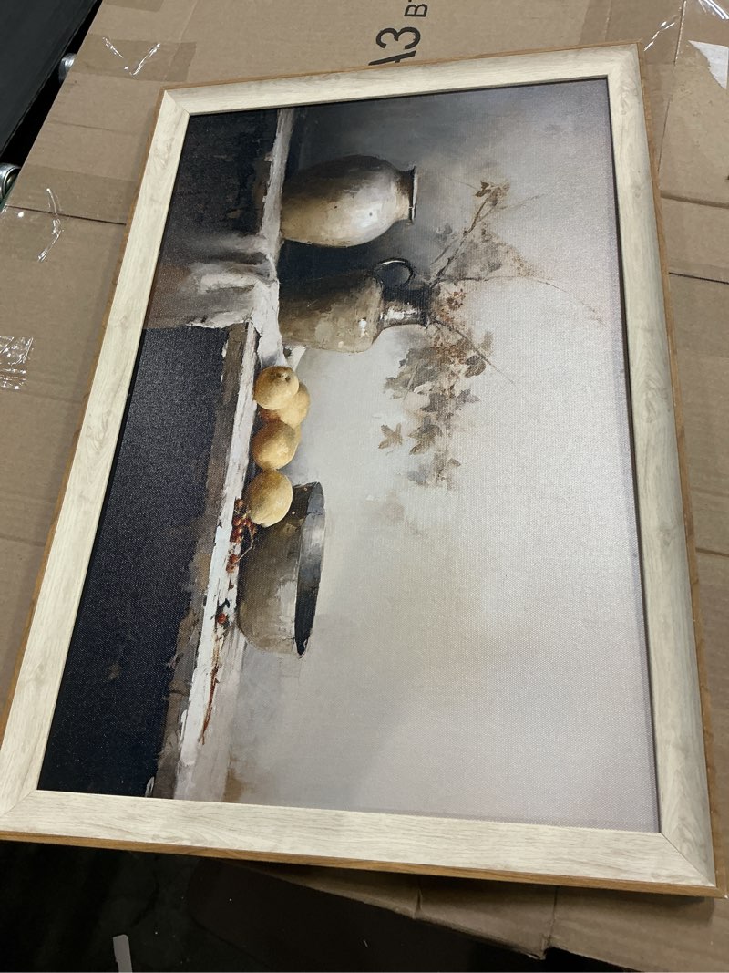 Condition photo showing Good Condition for ASTRDECOR Framed Kitchen Wall Art Prints, Rustic Kitchen Farmhouse Wall Decor Living Room, Vintage Jars Still Life Oil Painting Dining Room Wall Decor, Fruits Botanical Canvas Wall Art-16''x 24'' 24"L x 16"W Still Life