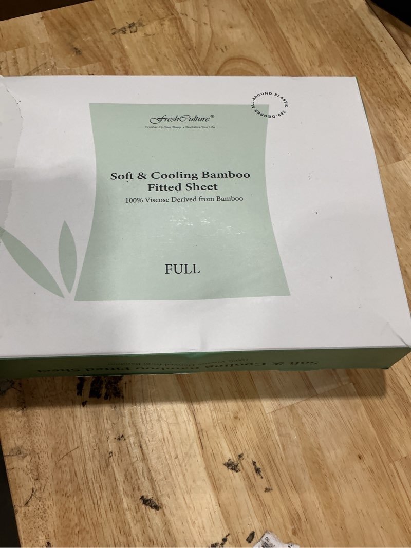 Condition photo showing New/Like New for freshculture bamboo fitted sheet full size, viscose derived from bamboo, silky & breathable, 16" deep pocket with elastic edges, hotel luxury cooling bottom sheets for hot sleepers, white white full