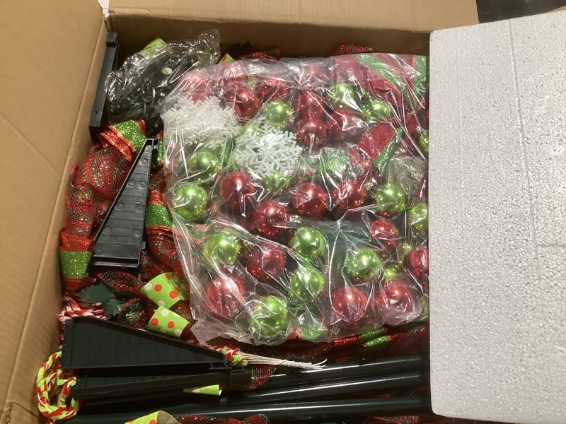 Condition photo showing As Is for MARTINE MALL 6FT Whimsical Pop Up Christmas Tree with 8 Mode 180 Warm Lights, Collapsible Foldable Christmas Tree Pull Up Fully Decorated Xmas Trees with 117PCS Christmas Ornaments for Indoor Outdoor