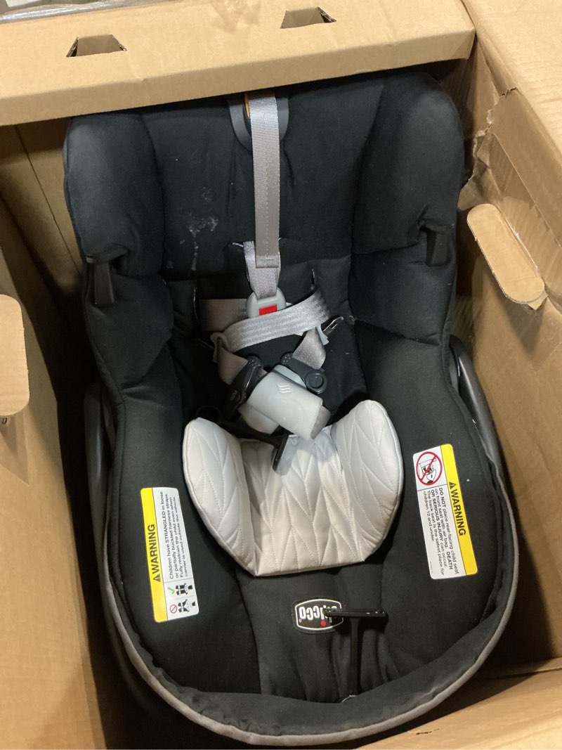 Condition photo showing As Is for chicco keyfit 30 cleartex infant car seat and base, rear-facing seat for infants 4-30 lbs., includes infant head and body support, compatible with chicco strollers, baby travel gear | pewter/grey pewter keyfit 30 with cleartex fabric