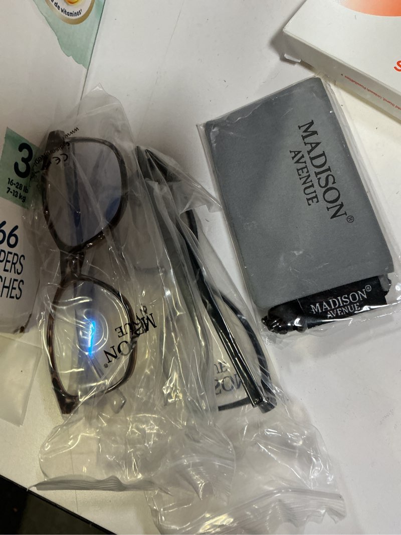 Condition photo showing New/Like New for madison avenue square vintage tr90 blue light blocking reading glasses for women, anti eyestrain/glare computer readers black/tortoise 1.0 x