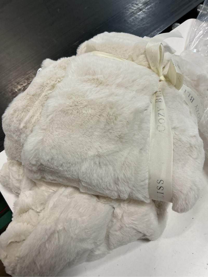 Condition photo showing Good Condition for cozy bliss faux fur throw blanket for couch, fuzzy soft plush thick bubble blanket for sofa bedroom living room, 60 * 80 inches cream white cream white twin(60" x 80")