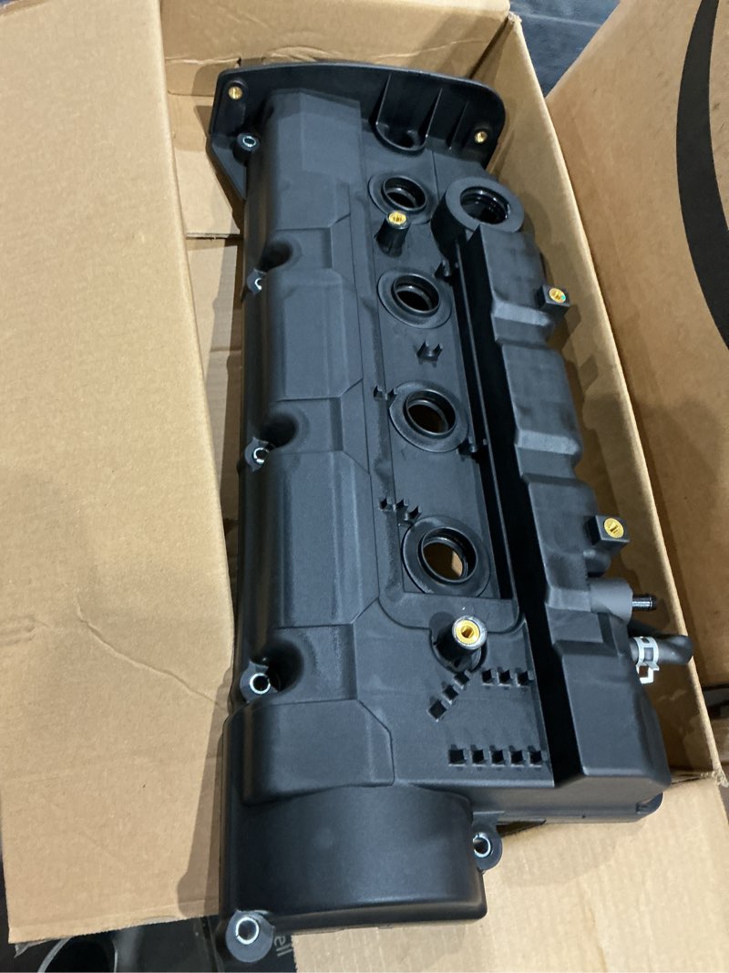 Condition photo showing As Is for engine valve cover no.2241023010/264-993 front valve rocker cover for hyundai elantra 1.8l 2.0l plastic black with gasket