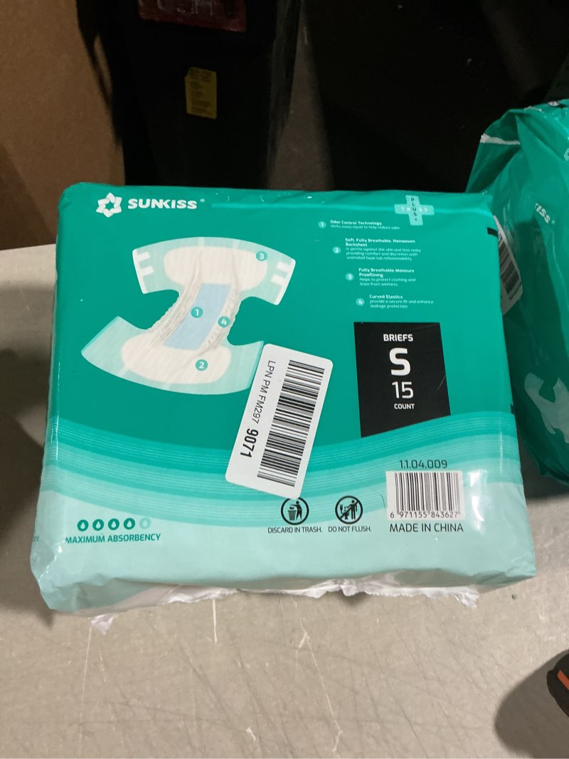 Condition photo showing Good Condition for sunkiss trustplus adult diapers with maximum absorbency, unisex disposable incontinence briefs with tabs for men and women, odor control, small, previously xsmall, 15 count small (pack of 15)