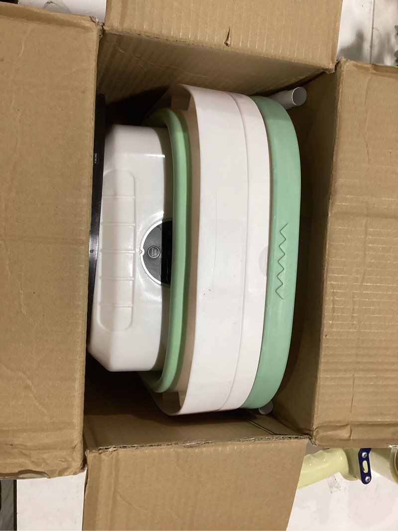 Condition photo showing As Is for 20l portable washing machine, foldable mini washer and spin dryer combo with 3 wash modes, deep cleaning compact laundry machine for baby clothes, underwear, dorms, apartments, rv & travel