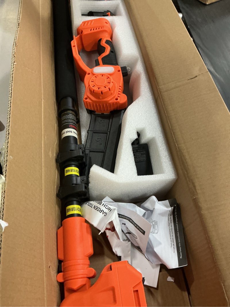Condition photo showing New/Like New for electric pole saws for tree trimming 15ft, cordless pole saw chainsaw with battery and charger, 6"&8" mini chainsaw for high tree branches pruning & wood cutting, gifts for men dad husband gadget