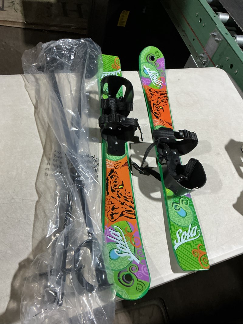Condition photo showing As Is for SOLA Kid's Snow Skis & Poles Winter Sports Beginner W/ Bindings Age 2 - 4 (Tiger)