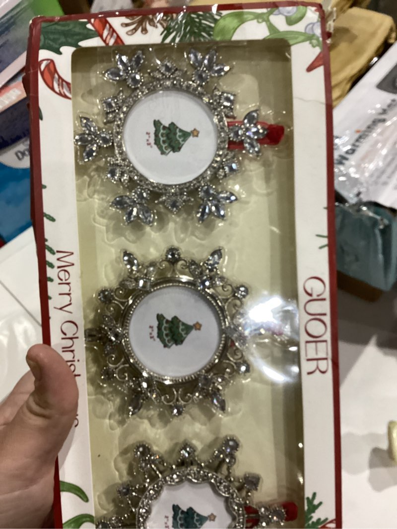 Condition photo showing New/Like New for GUOER Christmas Tree Snowflake Picture Frame Ornaments Holiday Keepsake Gift Home Decor Christmas Decorations Xmas Gifts Pendant with 2" Photo Frame Christmas Tree (White, 3 Pieces Set)