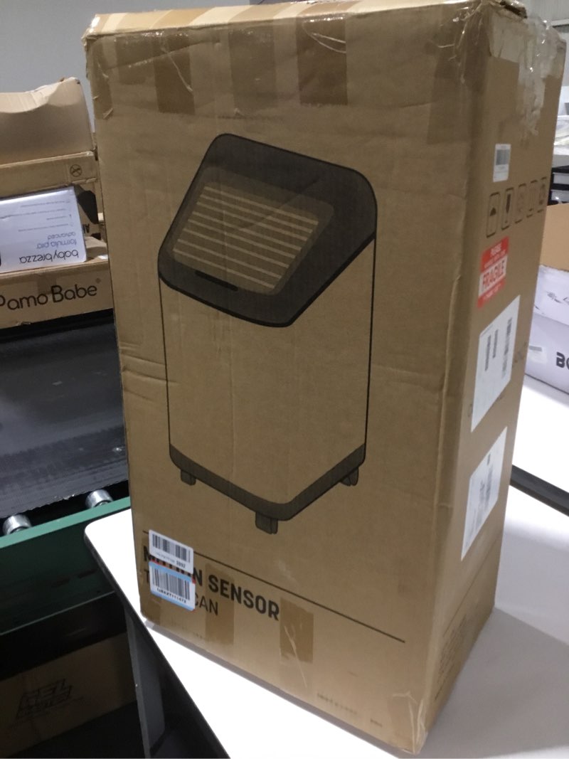 Condition photo showing New/Like New for ELLO&ALLO 13 Gallon Kitchen Trash Can with Roll Up Lid, Automatic Touchless Motion Sensor Rectangular Trash Can with Wheels, Brushed Stainless Steel Finish