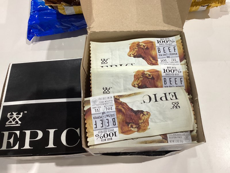 Condition photo showing New/Like New for EPIC Protein Bars, Beef Sea Salt Pepper, Keto and Paleo Friendly, 1.3 oz, 12 ct Beef Sea Salt & Pepper 12 Count (Pack of 1)