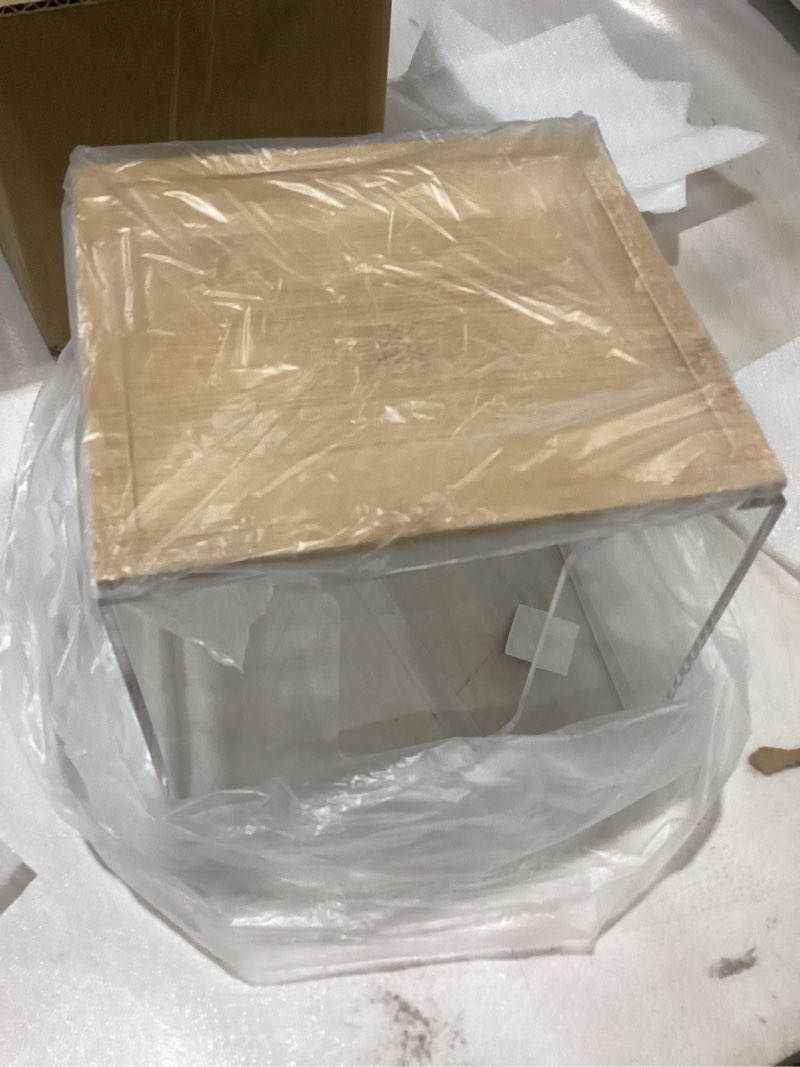 Condition photo showing As Is for VITVITI Disposable Face Towel Holder Box, Acrylic Facial Towel Container for XL Clean Skin Club, Large Disposable Face Towels Storage with Bamboo Lid, for Bathroom, Vanity Makeup, Clear