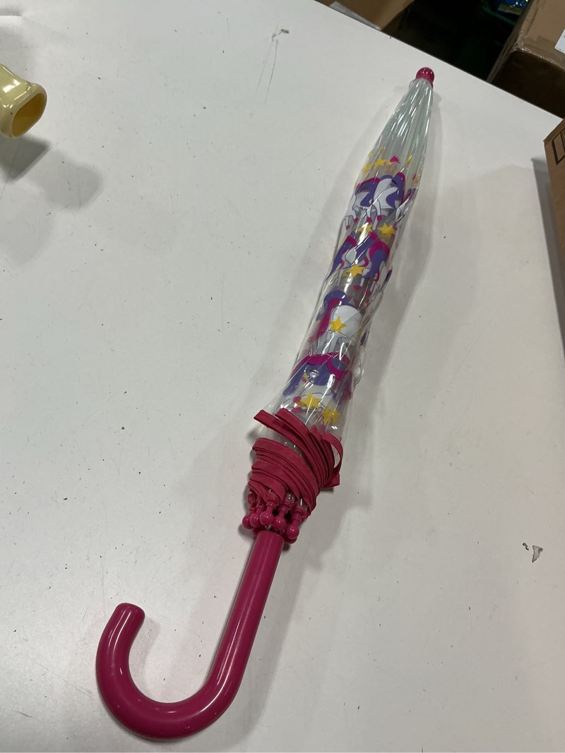 Condition photo showing Good Condition for totes kids clear lightweight dome canopy bubble umbrella with wind and rain protection 38" canopy unicorn and stars bubble