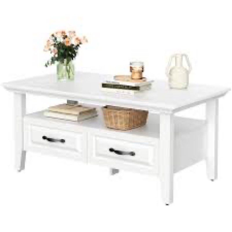 Marsail Farmhouse Coffee Table with Storage, 39.4" Wood Coffee Table for Living Room, Rustic Center 