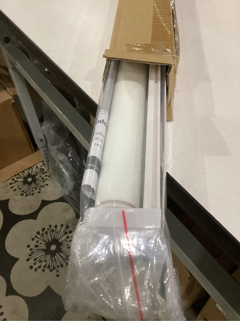 Condition photo showing New/Like New for lazblinds no tools no drill cordless roller shades, light filtering window sheer shades transparent uv protection roll up blinds for windows, 33'' w x 72'' h, white white sheer 33'' w x 72'' h