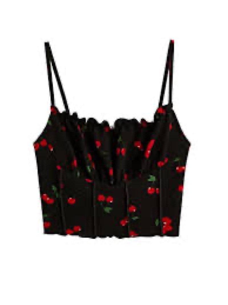 SweatyRocks Women's Ruched Frill Trim Spaghetti Strap Crop Cami Tank Tops Camisole Black Cherry L