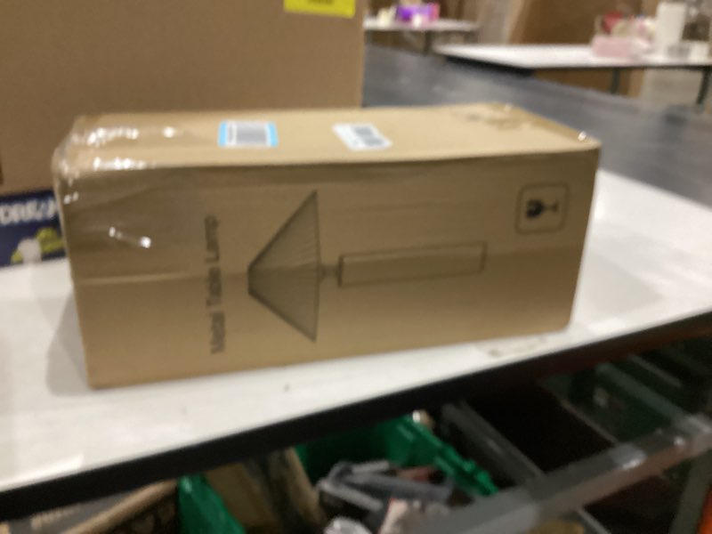 Condition photo showing New/Like New for Modern Table Lamp with Metal Blade Lampshade and Cylindrical Base, E26 Bulb Compatible, Contemporary Accent Light for Living Room, Bedroom, Office (Black)