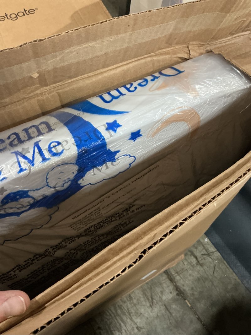 Condition photo showing New/Like New for dream on me holly 2-in-1 mini crib mattress, dual-sided infant & toddler, waterproof cover, greenguard gold certified, 38” x 24” x 3”, fits mini & select portable cribs, not for playards