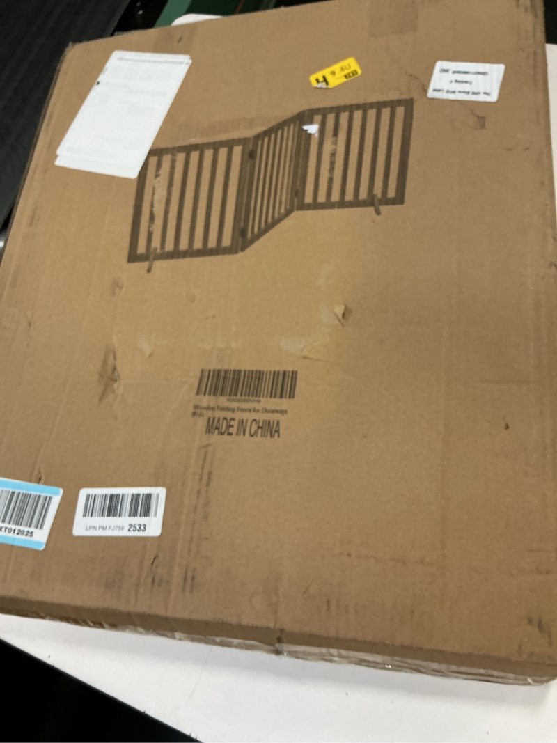 Condition photo showing New/Like New for unipaws 36”H Free Standing Pet Gate for Dog Cat, Tall Wooden Dog Gates for Doorway, Stairs, Foldable Pet Fence for The House, Expandable Barrier, Indoor Use, White