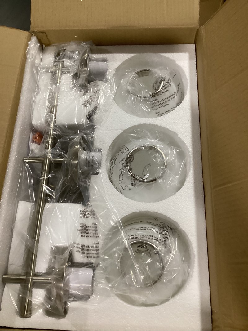 Condition photo showing Good Condition for bathroom light fixtures over mirror, 3-light brushed nickel vanity lights for bathroom, mid-century modern vanity light with milky white globe glass shades, 22.4 inch sconces wall lighting for bath brushed nickel 3-light