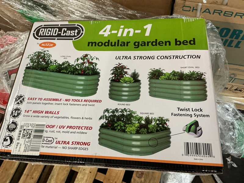 Condition photo showing New/Like New for nuvue products rigid-cast 4-in-1 outdoor white modular raised garden bed – 14" high with 4 configurations