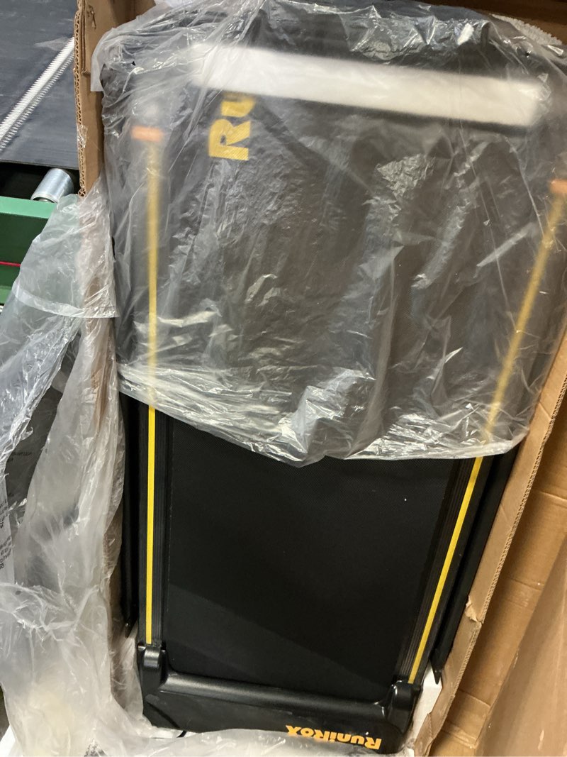 Condition photo showing As Is for Walking Pad with Incline Portable Treadmill with Handle Bar for Home Office Under Desk Use Small Space Treadmill Yellow-with Handle Bar