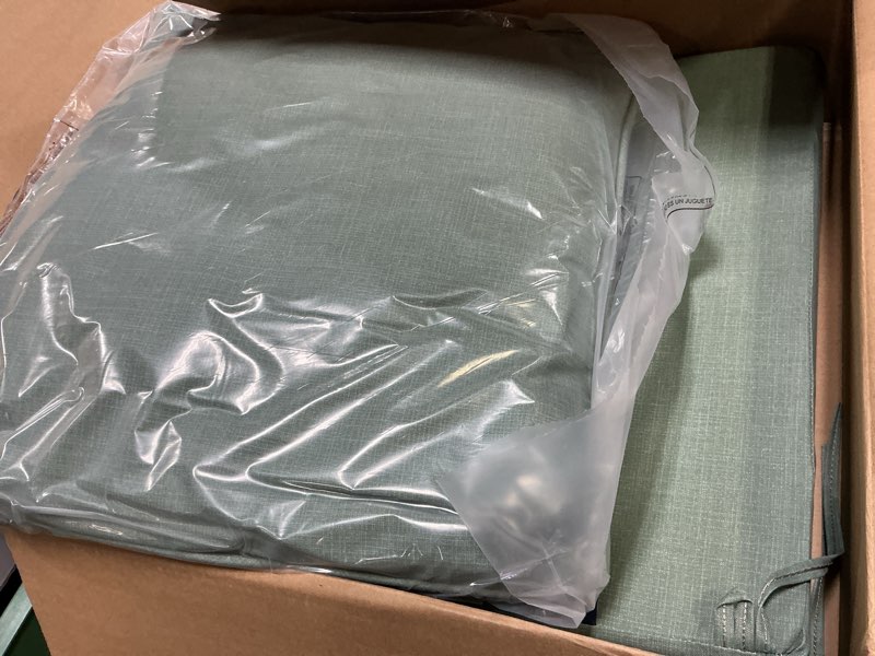 Condition photo showing Good Condition for arden outdoor foam deep seat cushion set, 24 in x 24 in, weather-proof, rain-proof, fade resistant patio cushion, bottom and back cushion for chair, sofa, and couch alana tile certi-pur foam alana tile 1 pack