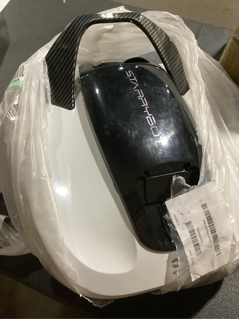 Condition photo showing As Is for cordless robotic pool cleaner, portable swimming robotic pool vacuum self-parking technology,150mins runtime,pool up to 900 sq.ft, ideal for above-ground pools(white)